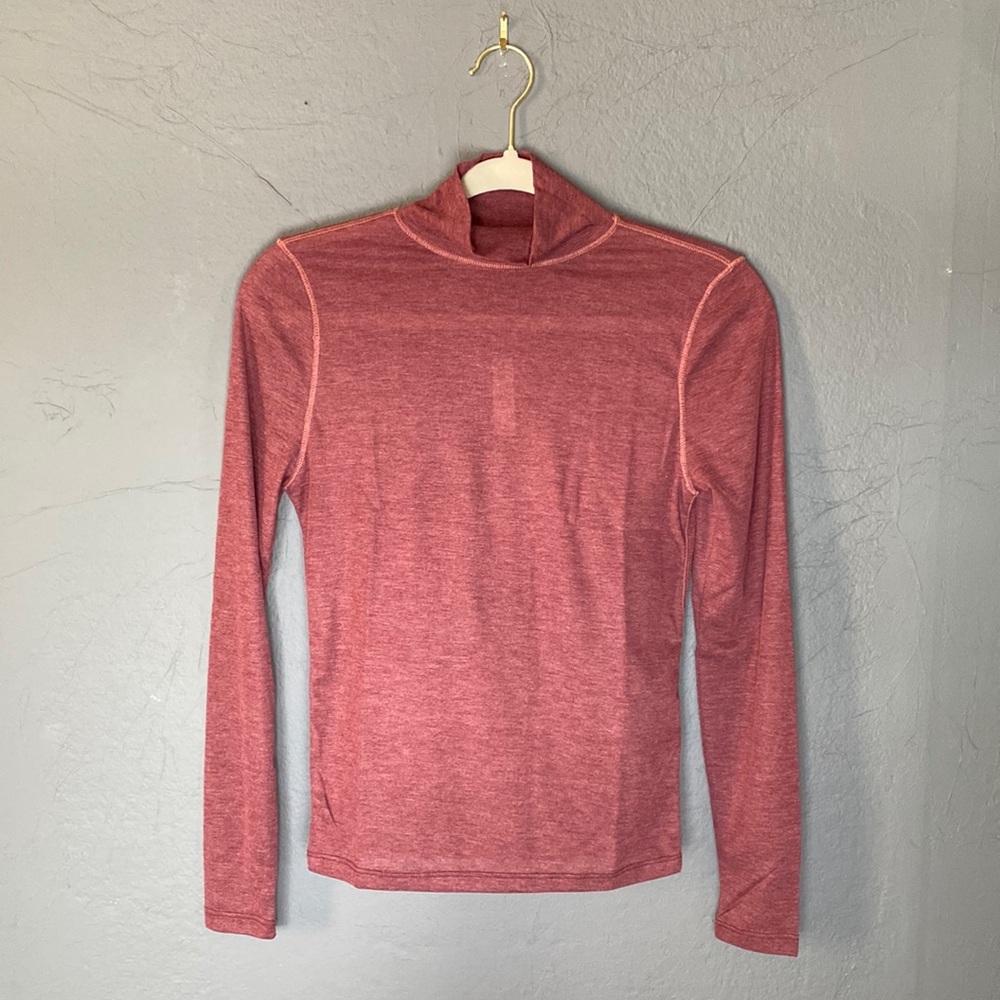 NWT Madewell Semi-Sheer Mock Neck Tee Heather Merlot Long Sleeve Semi Sheer